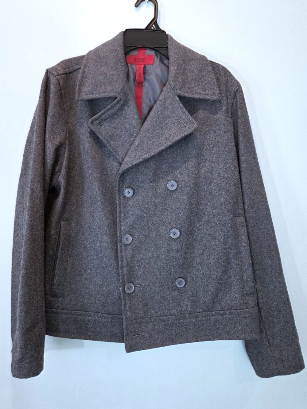 Alfani Fitted Gray Double Breasted Wool Pea Coat Size M